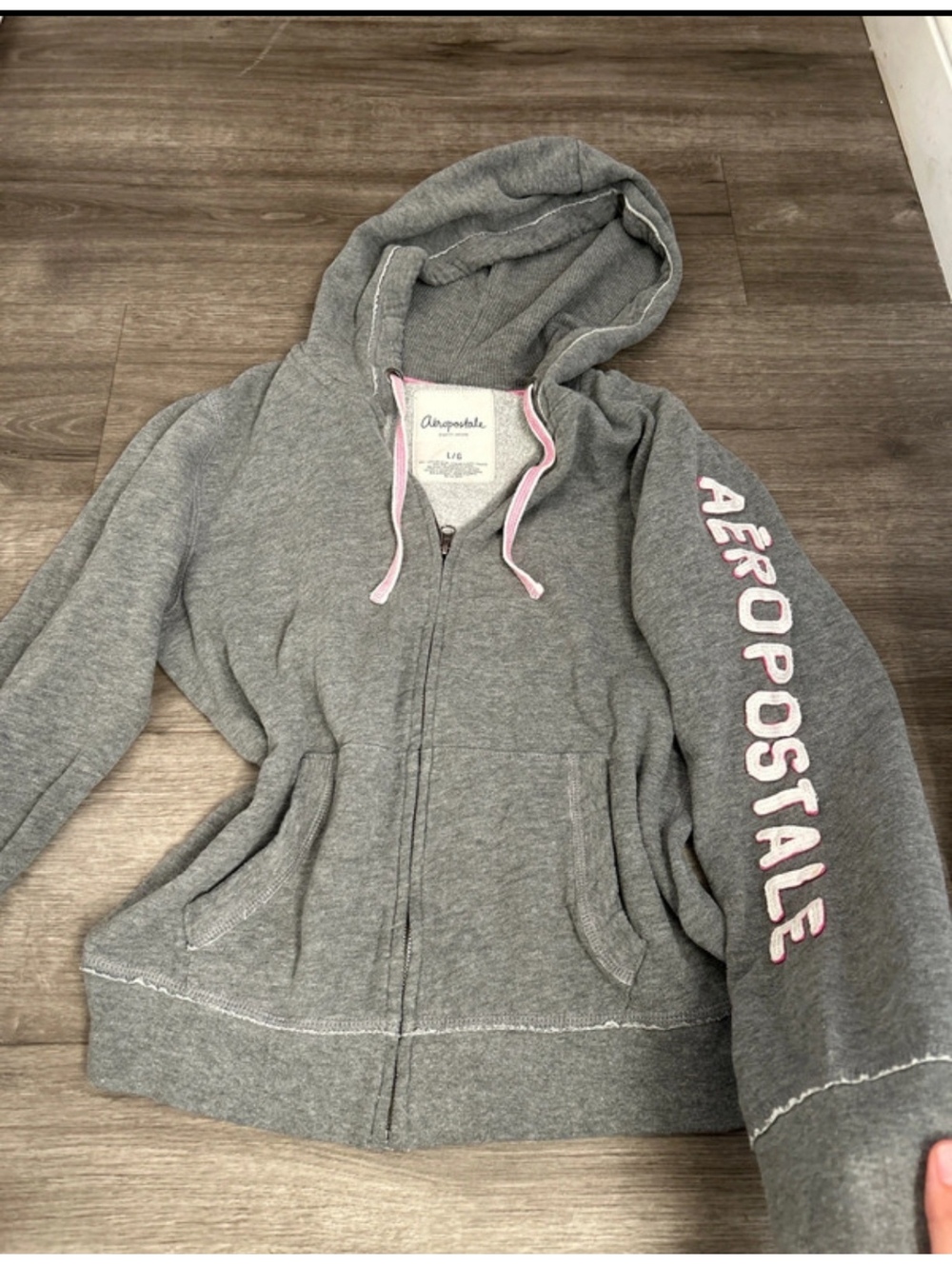 Aeropostale Gray Pink Logo Zip Up Hoodie Y2K 2000s Large